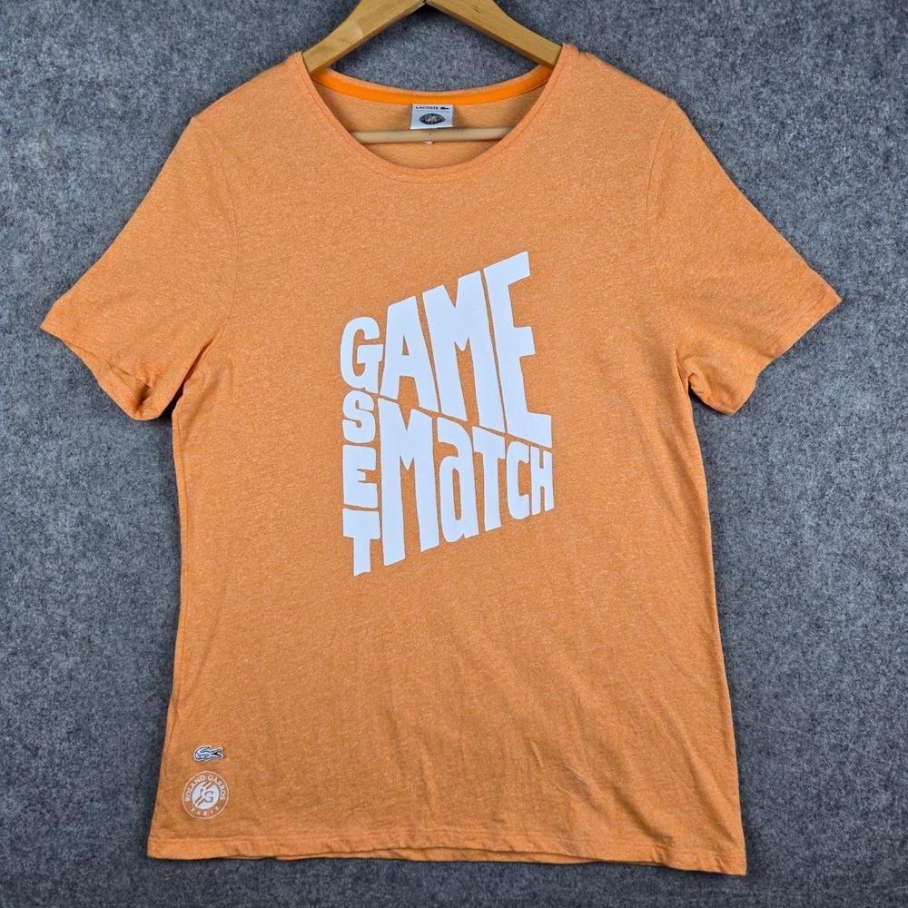 Lacoste T-Shirt Womens 44 Orange Game Set Match Roland Garros Tennis Graphic Tee